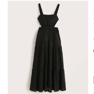 NWT Abercrombie Linen-Blend Cutout Midaxi/ Maxi Dress, black, size L